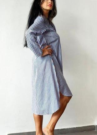 Сукня - сорочка з бавовни у полоску міді батальні розміри2 фото