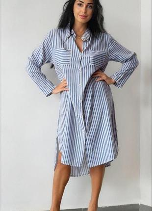 Сукня - сорочка з бавовни у полоску міді батальні розміри