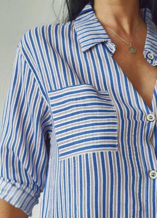 Сукня - сорочка з бавовни у полоску міді батальні розміри4 фото
