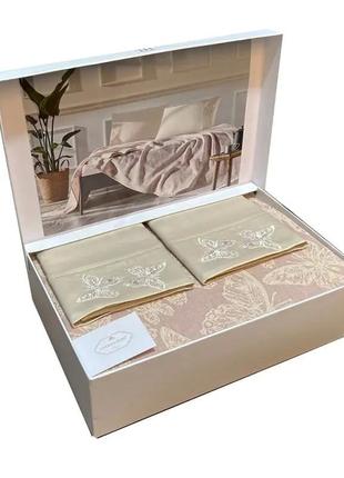 Постільна білизна tivolyo home papillon pembe піке делюксатин з бавовняним покривалом євро
