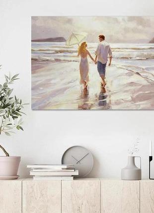 Картина на холсте на стену для интерьера/спальни/офиса dk влюбленная пара на берегу моря 60х100 см (mk10197_m)2 фото