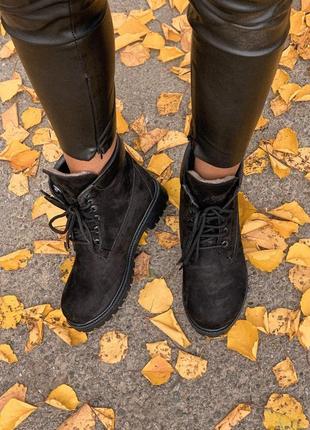 Стильные и теплые ботинки с мехом тимберленд в черном цвете (осень-зима-весна)😍3 фото