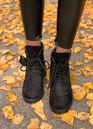 Стильные и теплые ботинки с мехом тимберленд в черном цвете (осень-зима-весна)😍5 фото