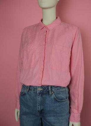 Рубашка marks&spencer льняная розовая воротником карманами оверсайз туника летняя
