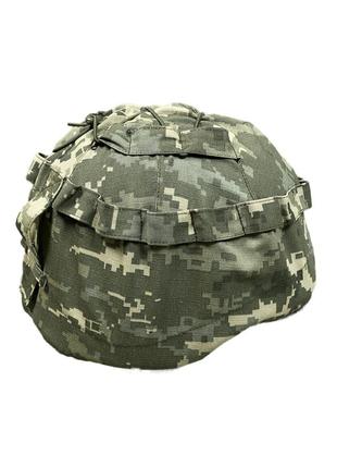 Тактичний кавер на шолом піксель з кріпленням зсу, військовий чохол на каску маскувальний армійський піксель