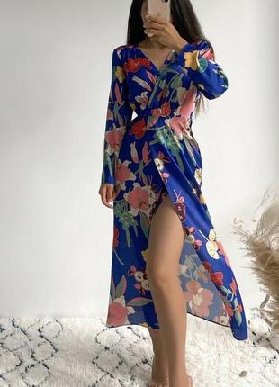 Zara сукня міді з атласним ефектом з квітковим принтом6 фото
