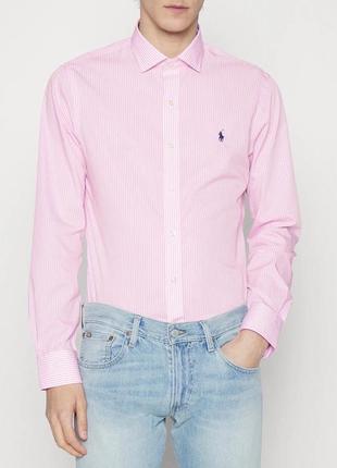 Оригинальная рубашка ralph lauren slim fit poplin striped shirt pink/white1 фото