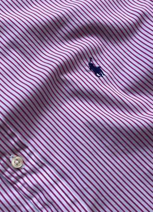 Оригинальная рубашка ralph lauren slim fit poplin striped shirt pink/white5 фото