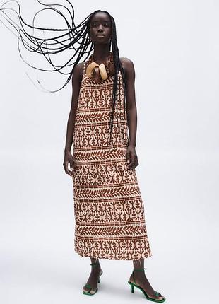 Zara сукня міді зі змішаного льону з принтом aztec