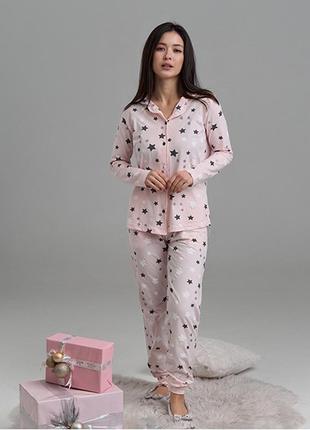 Розовая пижама женская рубашка и штаны звезды 12235