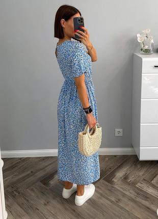 Блакитна міді сукня штапель4 фото