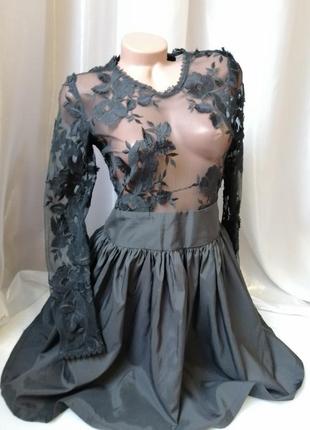 Платье  гипюр кружево сетка с цветами пышная юбка ...размер 66 плечи от шва до шва 35 см пог 43 см т7 фото