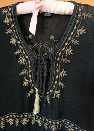 Блуза/ туника вышиванка черная с золотом оверсай этно стиль3 фото