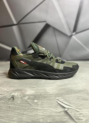 Кросівки шкіряні чоловічі puma повсякденні літні з натуральної шкіри хакі 41 (27см) gl-556 фото