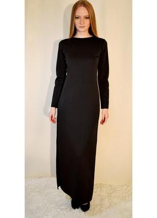 Платье женское по щиколотку, с разрезами по бокам. 38 черный2 фото