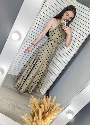 Сукня максі у горошок в оливковому кольорі2 фото