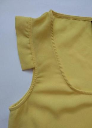 Желтая свободная шифоновая блуза блузка с короткими рукавами4 фото