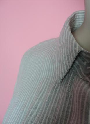 Сорочка великого розміру marks&spencer лляна в смужку сіра довгим рукавом, коміром3 фото