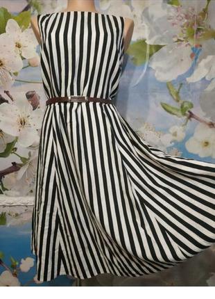 Роскошное льняное платье  в полоску с юбкой клеш. 16 р.3 фото