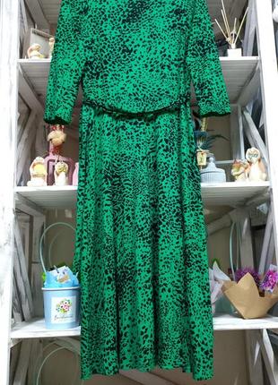 Сукня плаття міді зелене принт узор турція1 фото