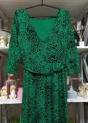 Сукня плаття міді зелене принт узор турція8 фото