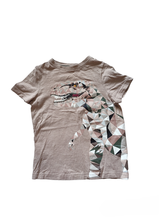 Tu футболка дитяча з динозавром динозавр футболочка беж бежева пастельна світла катонова хлопкова бавовняна натуральна тканина хлопчача для хлопчика