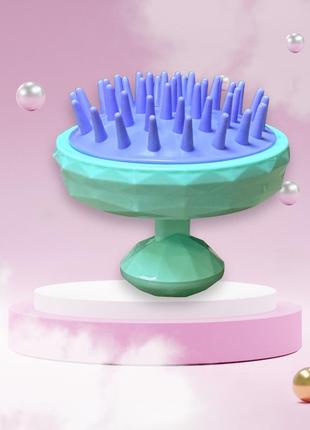 Щетка-массажер для мытья головы (шабер для мытья волос), фиолетово-бирюзовая к. 033