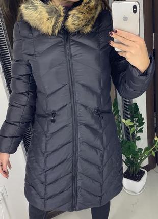 Тёплый чёрный пуховик / зимняя  длинная куртка пуховик дутик на синтепоне1 фото