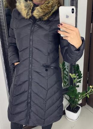 Тёплый чёрный пуховик / зимняя  длинная куртка пуховик дутик на синтепоне7 фото