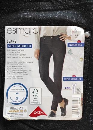 Джинсы стрейчевые черные евро 44,40 esmara ничевина super skinny fit с блестками3 фото