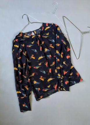 Стильна шифонова блуза принт птахи №211