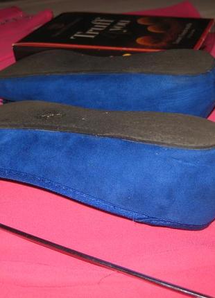 Удобные легкие низкие темно синие балетки туфли тканевые тапки под замшу на танкетке 4uk/37eu10 фото