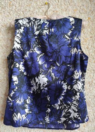 Блуза женская нарядная летняя блузка шелковая легкая майка цветы синяя debenhams petite collection2 фото