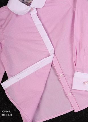 Хлопковая рубашка для девочки розовый цвет в размерах 122-146