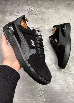 Кроссовки кожаные мужские puma повседневные летние с натуральной кожи пм-замша черные 40 (26см) va-33