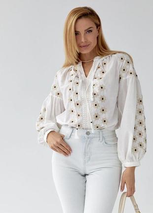 ❤️ невероятная вышиванная рубашка женская в цветы вышиванка рубашка ромашка белая белый белоснежный беж