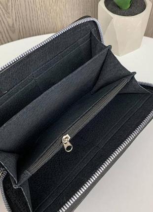Женский кожаный кланч кошелек стильный и модный клатч-кошелек из натуральной кожи черный на молнии.9 фото