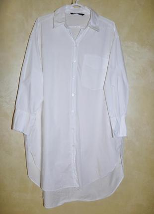 Белоснежная удлиненная хлопковая рубашка zara2 фото