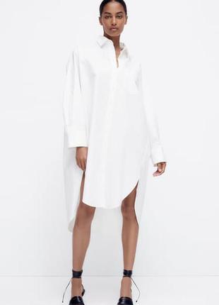 Белоснежная удлиненная хлопковая рубашка zara