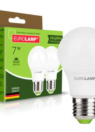 Лампочка eurolamp led a60 7w e27 3000k 220v акция 1+1 (mlp-led-a60-07272(e))