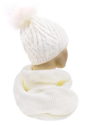 В'язаний комплект зимова тепла шапка та шарф снуд хомут жіночий азалія2 фото