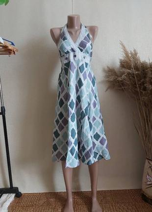 Новое платье/сарафан миди на 55%лен и 45 рами в ромбах, размер м-л1 фото