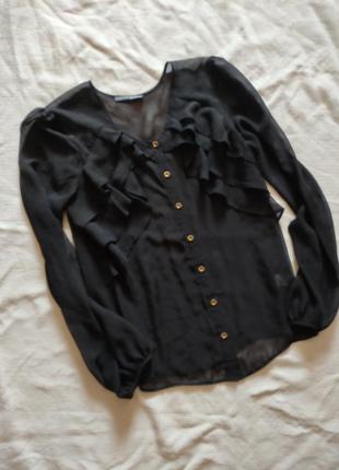 Чорна шифонова блуза з рюшами