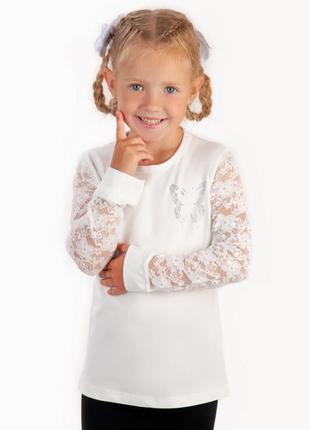 Белая ажурная блуза, кофта с ажурными рукавами, джемпер для школы