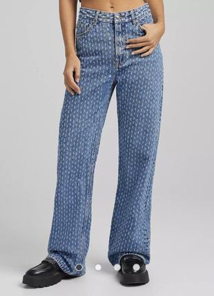 Джинси прямого крою з потертостями bershka 🛍️1+1=3🛍️