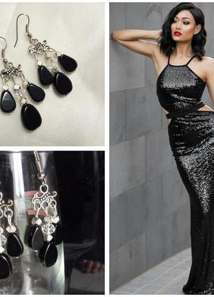 Распродажа! новые серьги натур камень черный агат