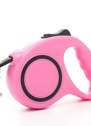 Прогулочный поводок рулетка 5 м розовый для выгула животных, кошек, маленьких собак до 25 кг