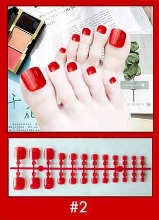 Накладні нігті + клей для педикюру – колір: червоний (для пальців ніг)