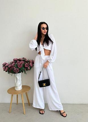 🎨4 кольори! шикарний жіночий костюм топ брюки брючний білий женский