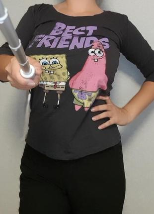 Лонгслив рукав 3/4 спанч боб, pull&bear spongebob, патрик l-xl